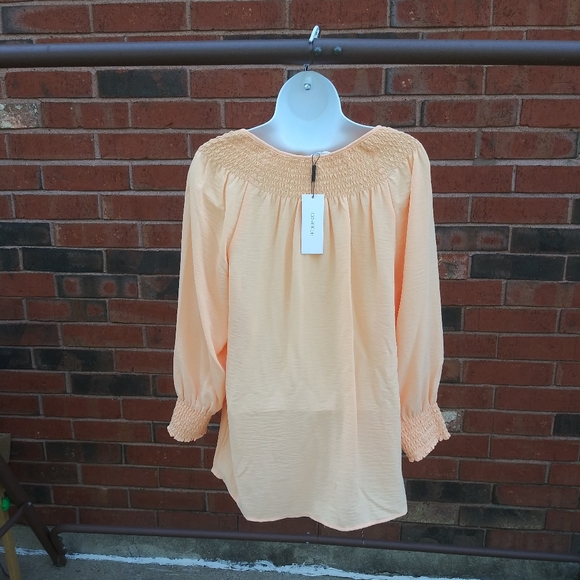 Calvin Klein Long Sleeve Smocked Top Tie Detail - Picture 4 of 5